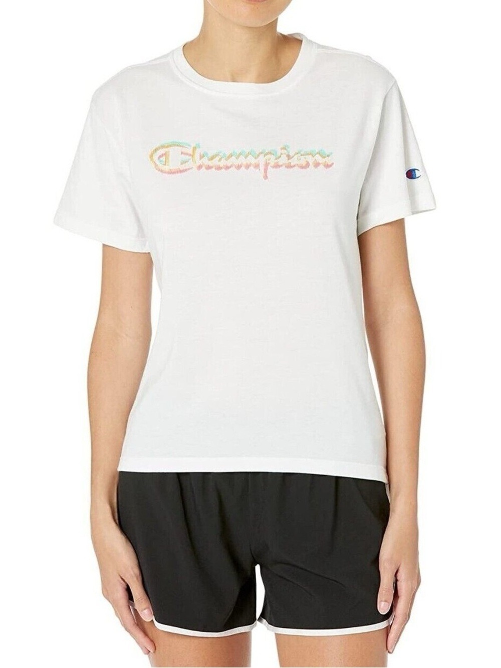Champion Youth Rainbow Logo T-Shirt | White Cotton Graphic Tee XL